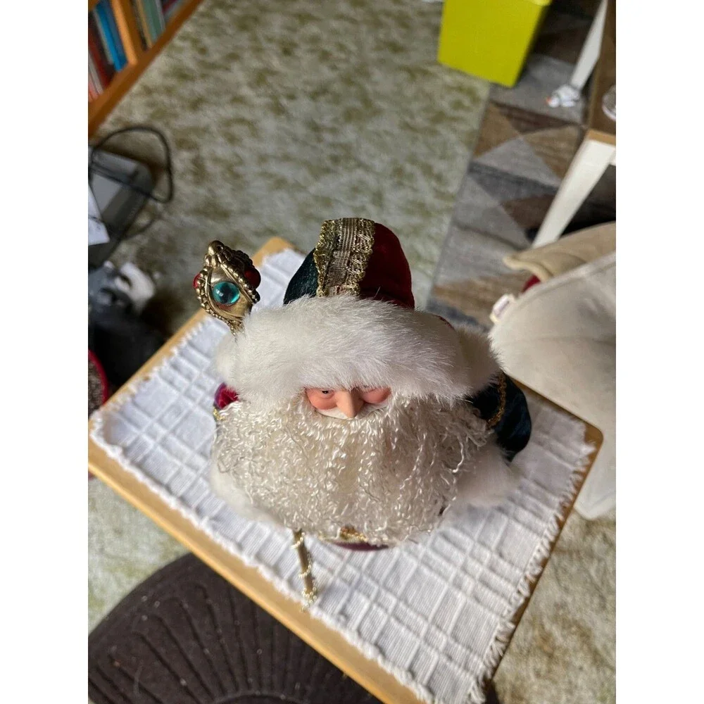 RARE Pier 1 Santa Figure W/Staff In Red & Purple Velvet Robe W/Gold Accents